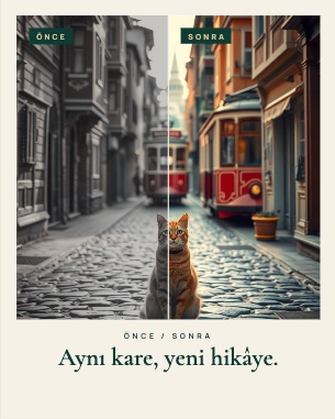 Aynı sokak fotoğrafının düzenleme öncesi ve sonrası karşılaştırması